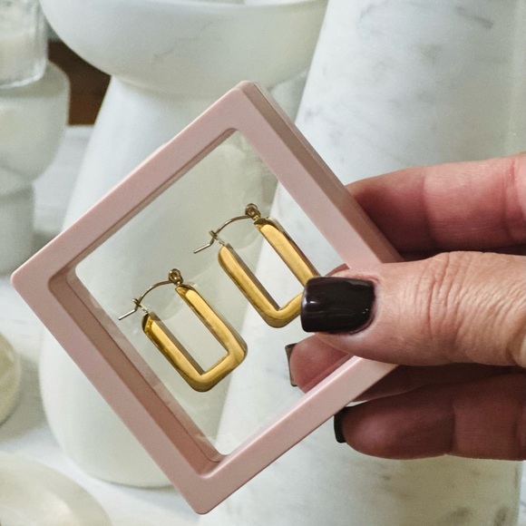 LALA Gold Hoop Earrings in Pink Display Case - Picture 2 of 8